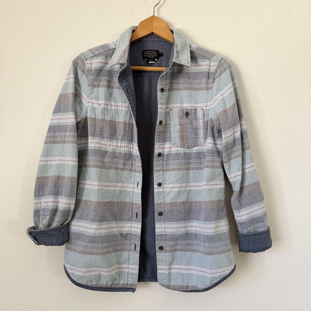 Pendleton Reversible Plaid Shirt Jacket Womens Small Blue Gray Button Front